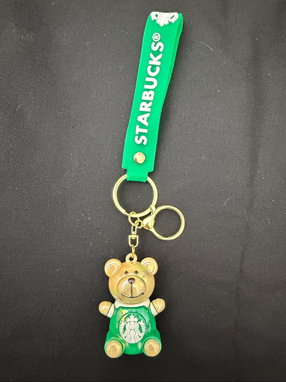 Starbucks Lacquered Green Bear Keychain Wristlet with Gold Hardware